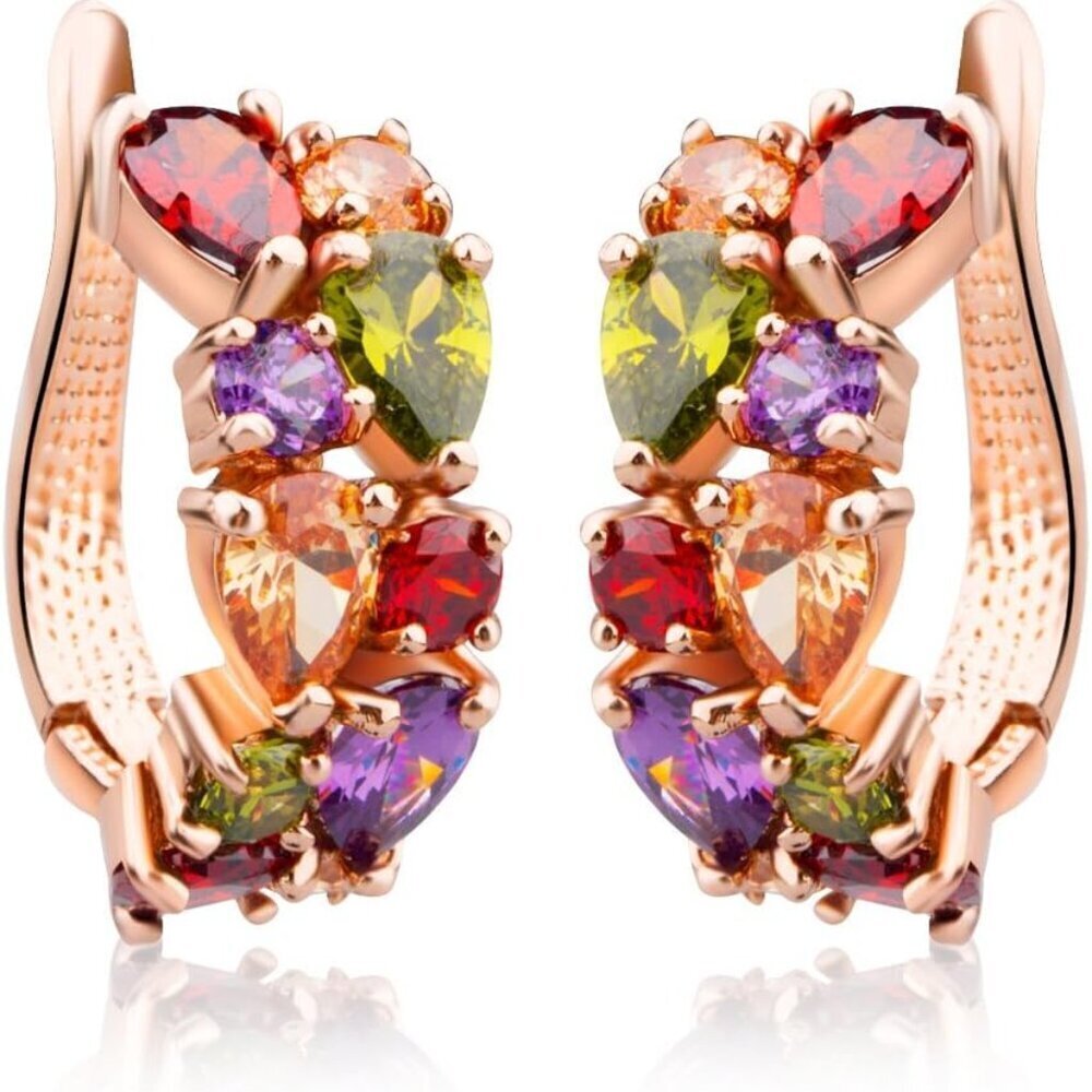 Rose Gold Hoop Earrings Sterling Silver with Cubic Zirconia for Women